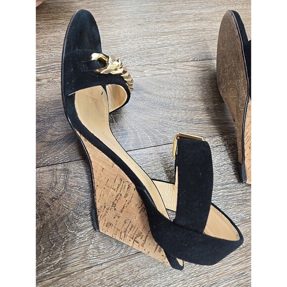 Giuseppe Zanotti Design Women's 36.5 (US 6) Black Suede Cork Wedges Gold Chain - Picture 5 of 16